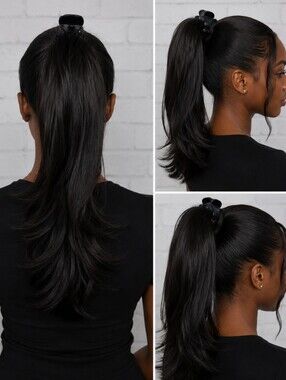 Long Black Ponytail Hair Extension 21" Wrap Around Clip In Ponytail